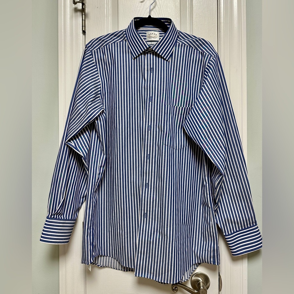 Eagle Shirtmakers - MEN’s Classic Blue White Stripe Dress Shirt - 15.5 / 32/33